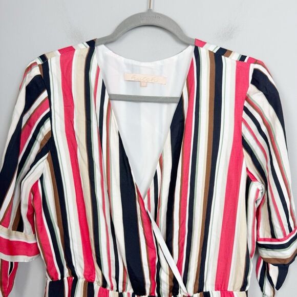HUTCH | Bold Vertical Striped Faux Wrap Short Sleeve Dress Women’s Size Large - Picture 3 of 9